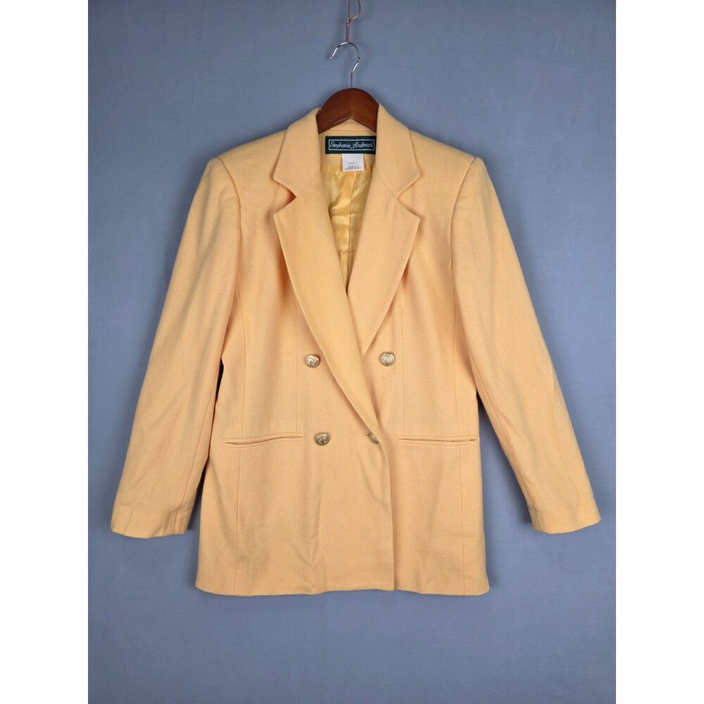 Vintage 70s 80s Double Breasted Wool Blazer Wms 4 Butter Yellow Gold Button